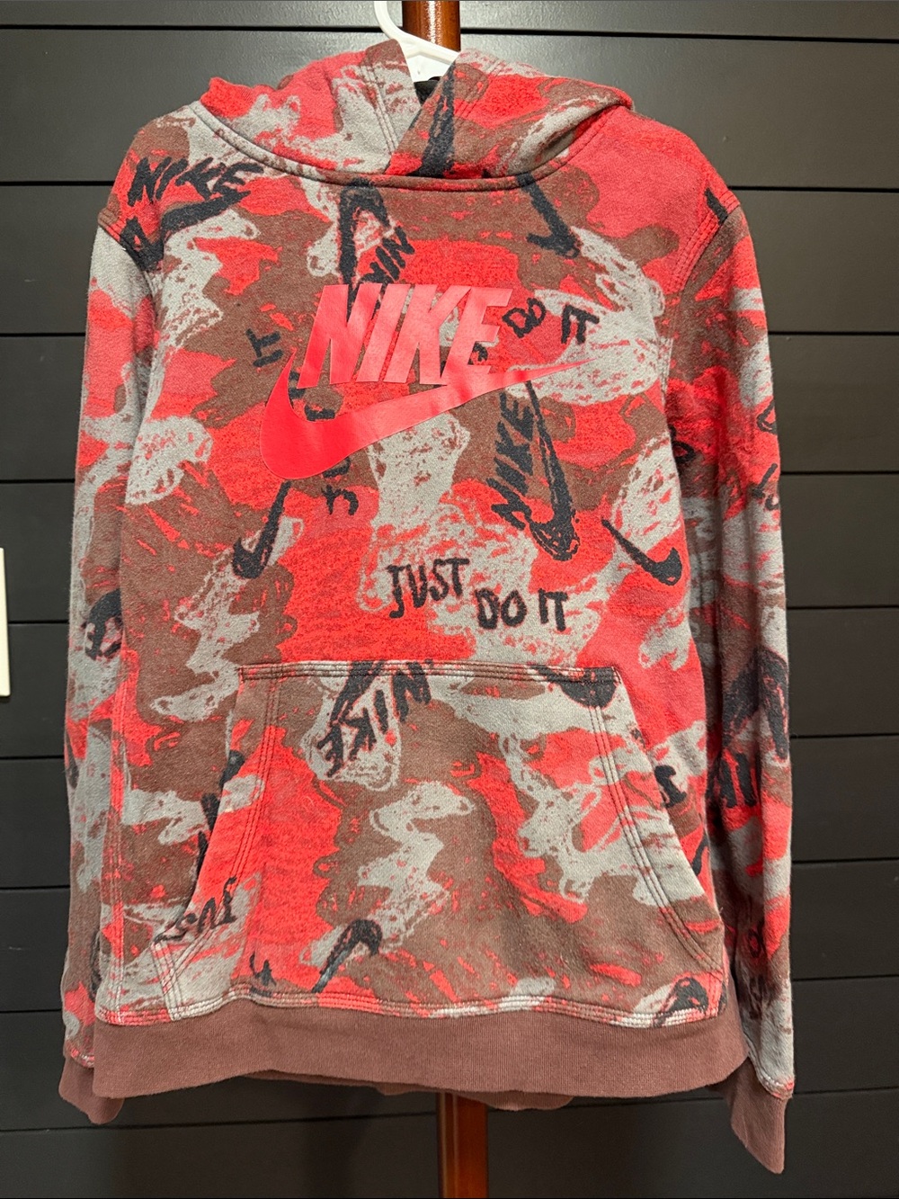 Nike Red/Maroon and Gray Printed Hoodie